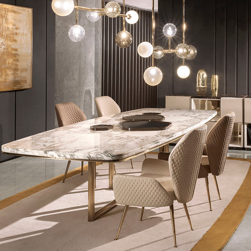 環歐 意式Cornelio Cappellin天然大理石餐桌意大利輕奢橢圓餐桌