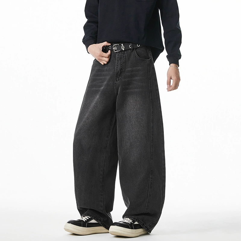 Мужские потертые джинсы свободного силуэта, новый весенне-летний стиль, дизайн с боковыми разрезами, брюки-морковки, длинные брюки в американском ретро-стиле.