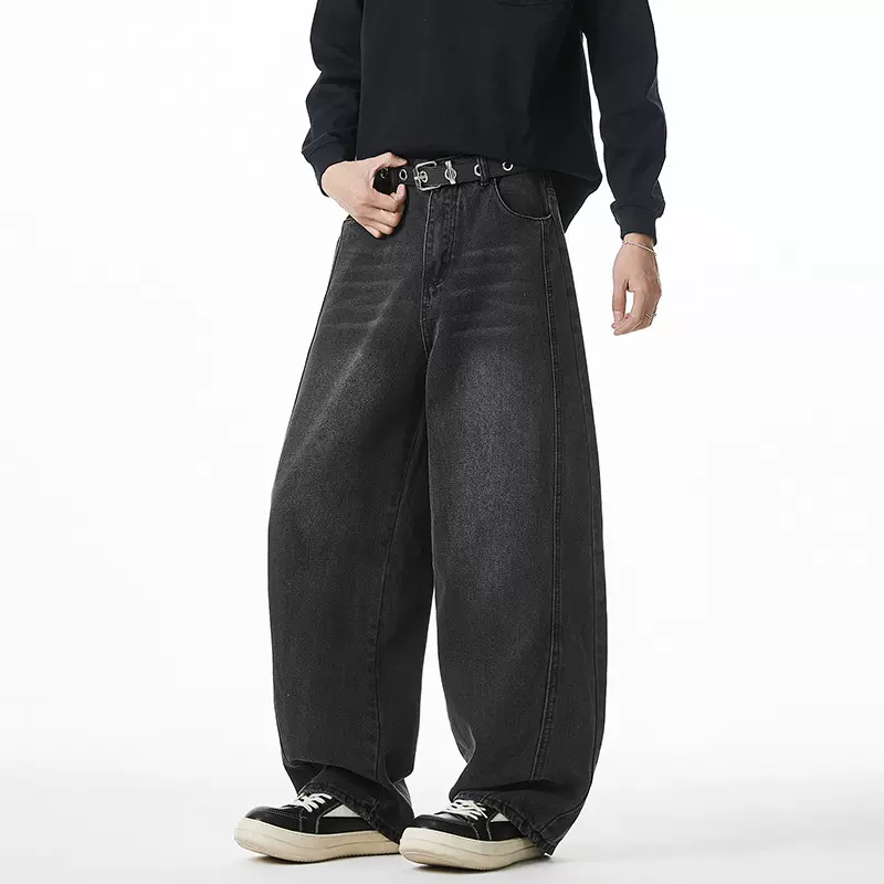 廓形宽松洗水牛仔裤男春夏新款侧边分割设计萝卜裤美式复古长裤子