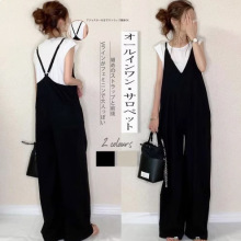 跨境外贸日系女装连体裤2025夏新款吊带裤纯色休闲宽松百搭阔腿裤