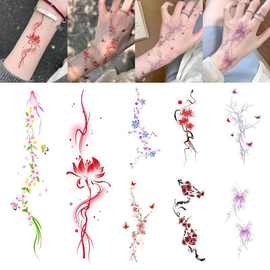 墨笔生梅 国风彩色纹身贴手腕锁骨防水持久高级梅花仿真刺青贴纸