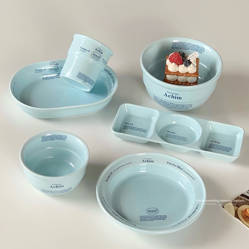 Trendy Korean-Style Ceramic Bowl and Plate Set Letter Salad Bowl Ins-Style High-Value Breakfast Oatmeal Dessert Salad Bowl