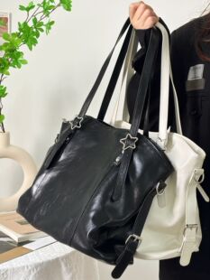 Autumn and Winter Large Capacity Bag Women's Simple Soft Leather Commuter Tote Bag Student Class Shoulder Bag Portable Underarm Bag