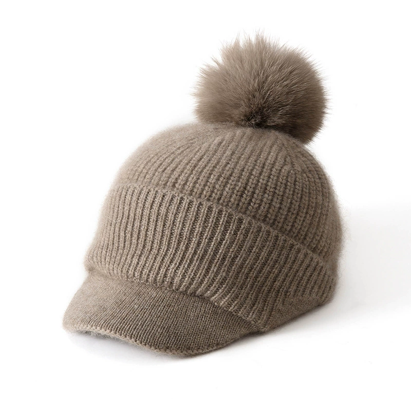 Осенне-зимняя вязаная шапка для детей и младенцев, теплая и ветрозащитная шапка с помпоном, новая модель кашемировой шапки-козырька с помпоном.