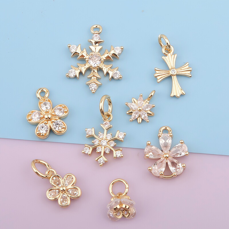 High Color Retention 14K Gold Inlaid Zircon Snowflake Cross Pendant Flower Drip Mini Pendant DIY Jewelry Accessories High Color Retention 14K Gold Inlaid Zircon Snowflake Cross Pendant Flower Drip Mini Pendant DIY Jewelry Accessories