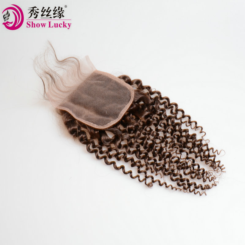 Pelucas europeas y americanas Malasia #2 Malasia Kinky Curly Human Hair Closure