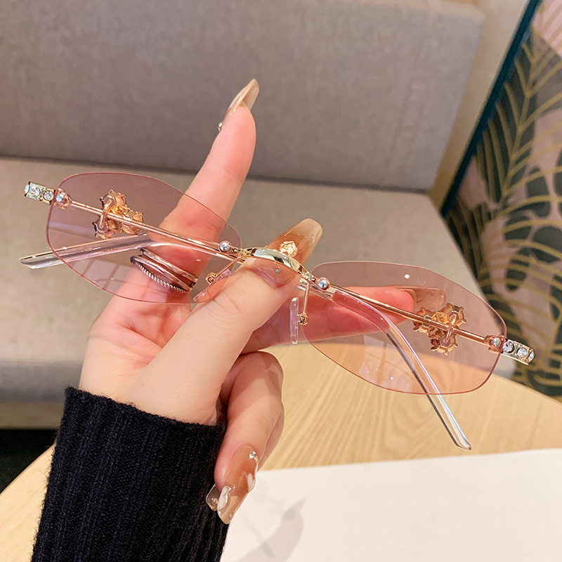 新款欧美跨境眼镜多边形无框平光镜女高级感镶钻珠宝镜架防蓝光|undefined