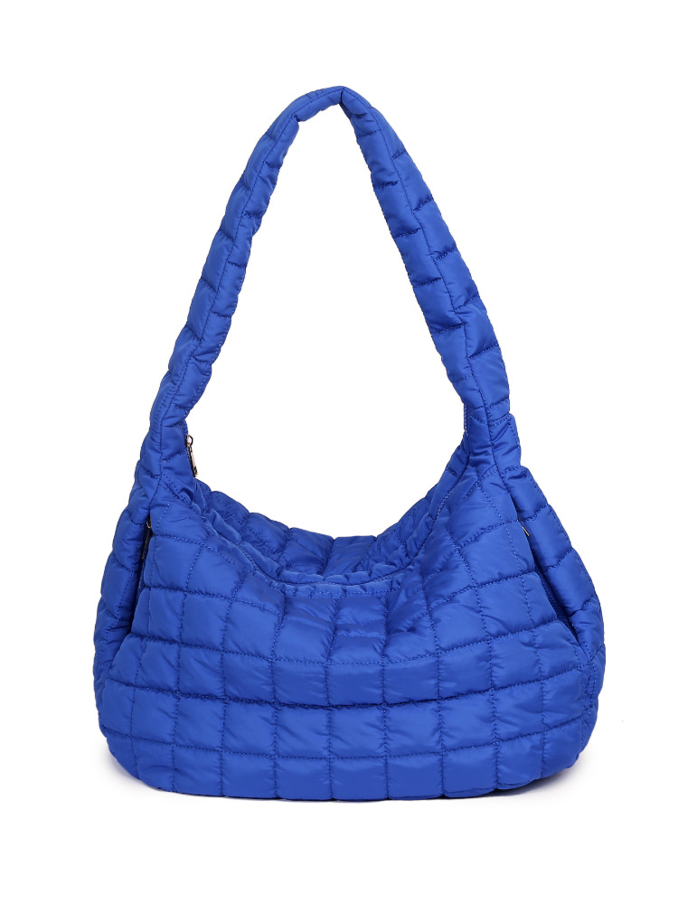Bolso de Hombro de Moda para Mujer, Otoño e Invierno, Estilo Nube, Nylon Plisado, Tipo Dumpling, Bolso de Axila, Diseño Único a Cuadros, Color Sólido