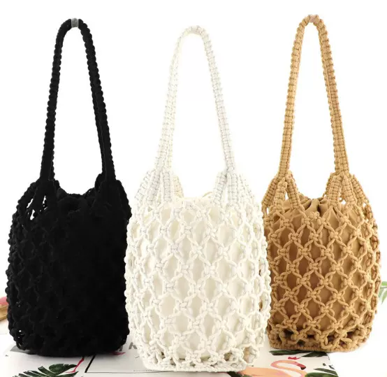 网红棉网袋 女包 手编网兜 棉线编织工艺包 镂空包