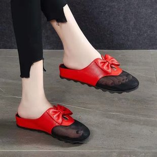 Women's Outdoor Sandals summer closed toe sandals half slippers breathable flat mesh soft leather 2024 New Fashion summer