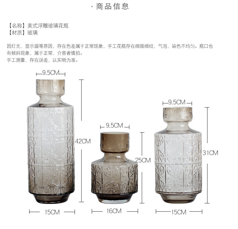 北欧马德里浮雕玻璃饰品创意客厅餐厅水培容器插花装饰摆件详情5