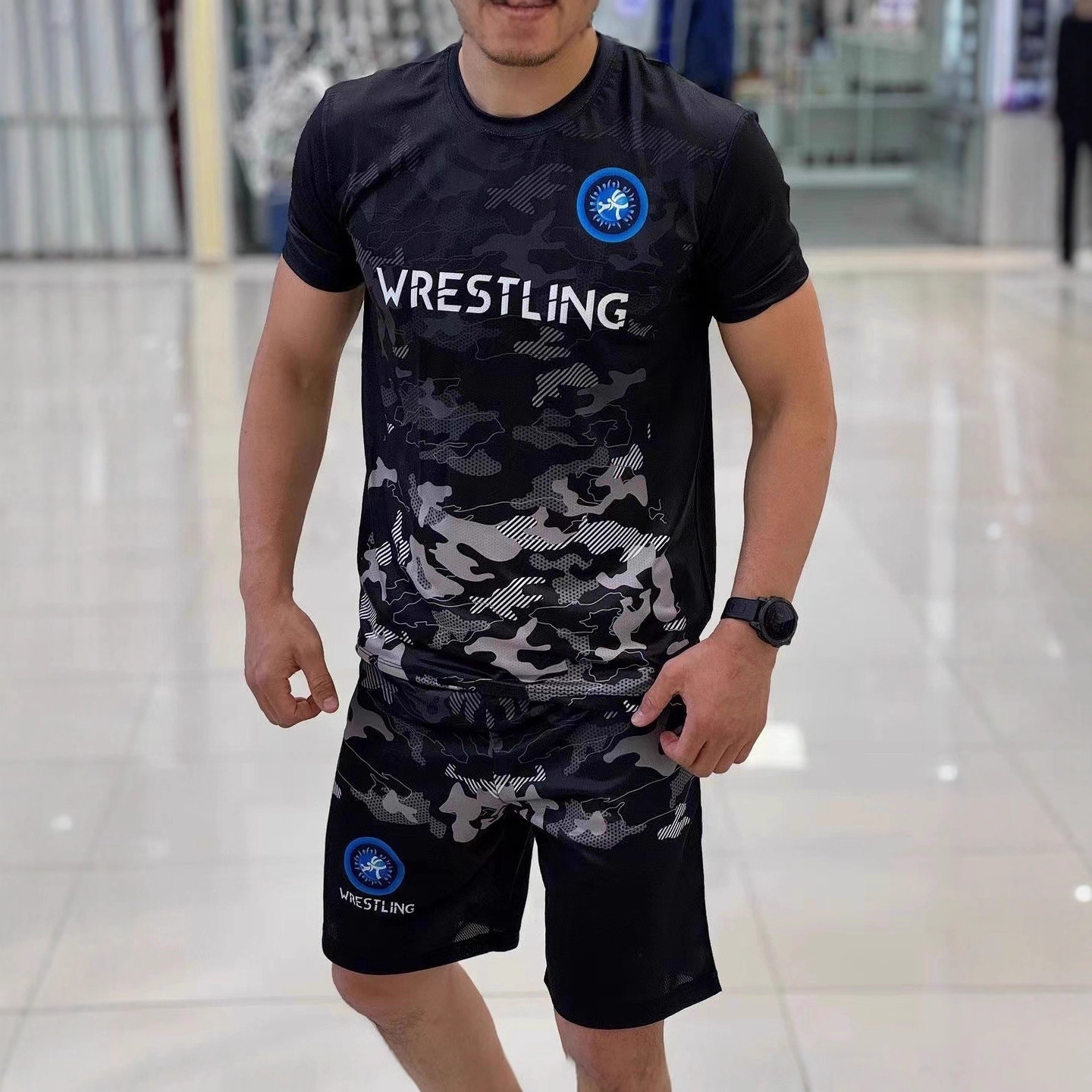 优质休闲百搭涤纶面料夏季运动数码印花速干拳击格斗健身T恤套装