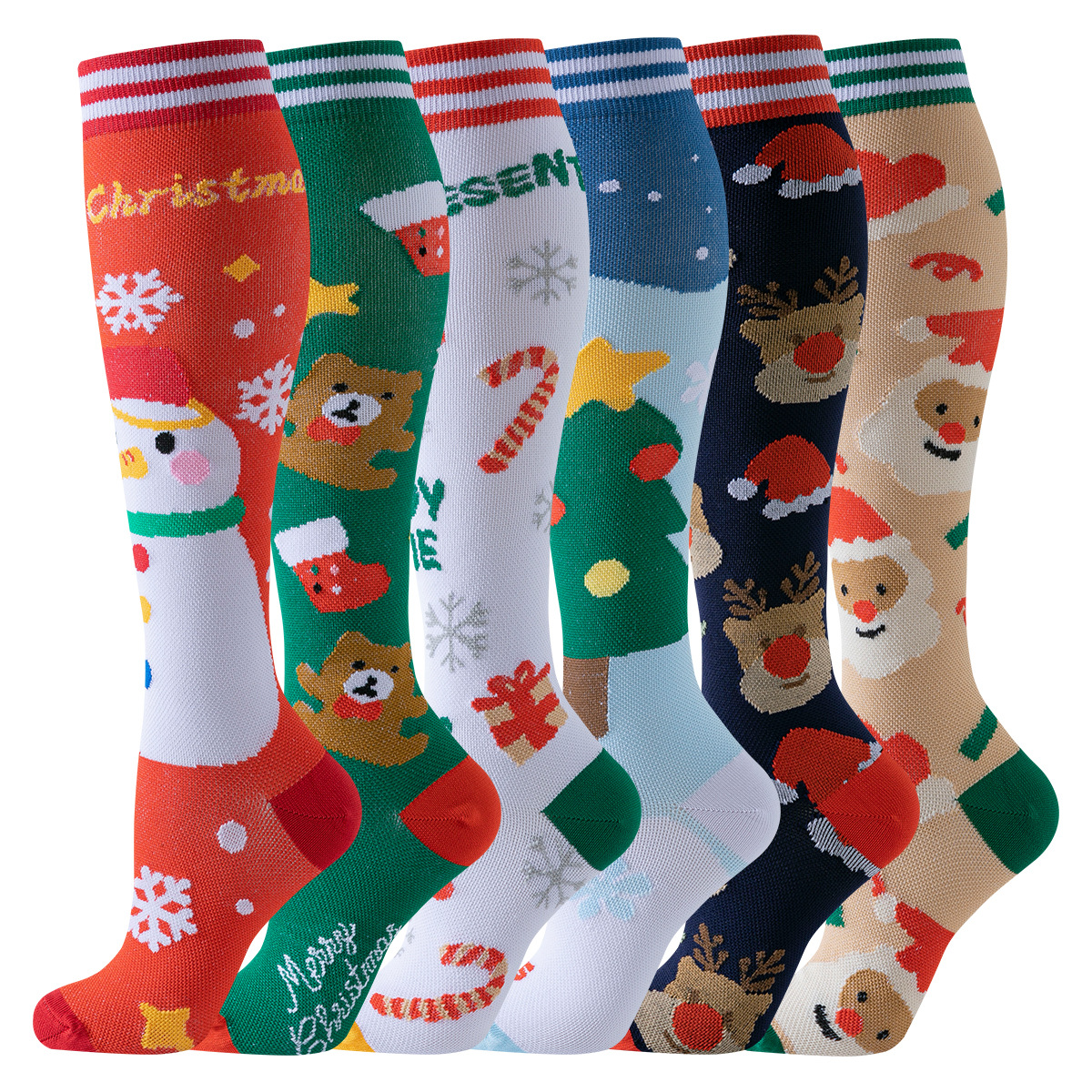 6 pares de calcetines deportivos navideños, calcetines de compresión, calcetines deportivos, calcetines de compresión, exclusivos transfronterizos