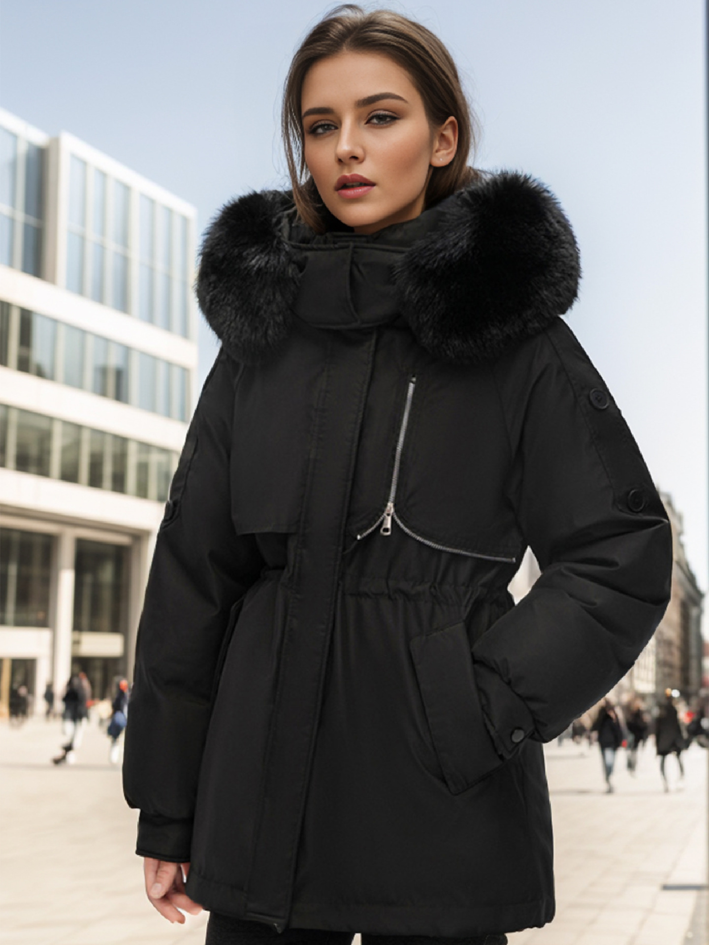 Damen Daunenjacke mit großem Pelzkragen, kurze Winterkleidung für Damen, neuer kleiner Overall, gepolsterter Mantel_voghion.com