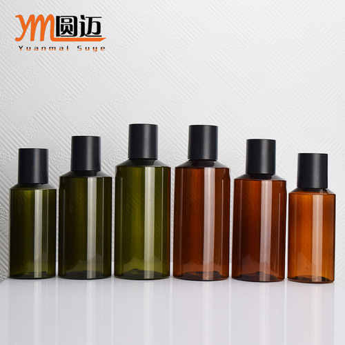 Tea/Green 100/150/200ml Skewed Shoulder Pure Essence Bottle, Water Cream Liquid Bottle PET Cosmetic Refill Bottle