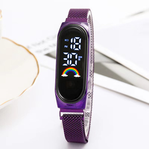 Fashion Creative LED Bracelet Watch Magnet Clasp Milan Strap M4 Rainbow Digital Night Light Children's Sports Bracelet Watch