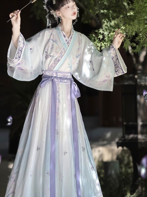 Qianxun Original Han Dynasty Qingyi Jin-Made Cross-Collar Waist-Length Skirt Daily 2025 New Blue Full Set Purple Full Set