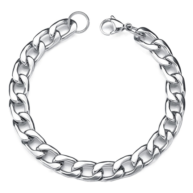 Cold Style Cuban Bracelet Men's Korean Style Trendy Punk Bracelet Men's Wide Bracelet Student Hip-Hop Jewelry Titanium Steel Chain