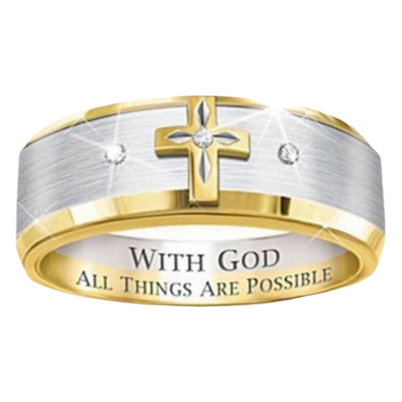 Huajie Cross-border Double-color Gold Cross Business Men's Ring New Gift Boyfriend Fashion Jewelry