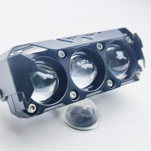 Factory Direct Sale Three-Eye Lens Motorcycle Light Electric Bike LED Beam Light Little Yellow Man Beam Light Yellow and White Dual Color Flash