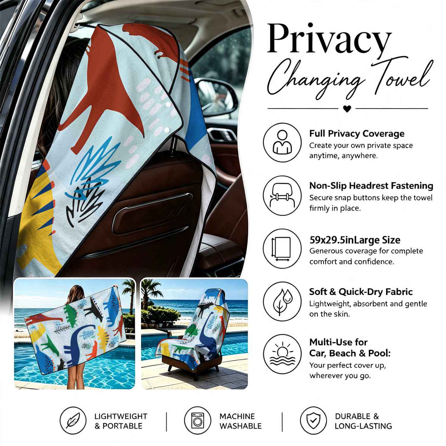 2-piece dual-use car seat cover, ultra-fine fiber, can be used as a beach towel, printed car protective seat cover 6