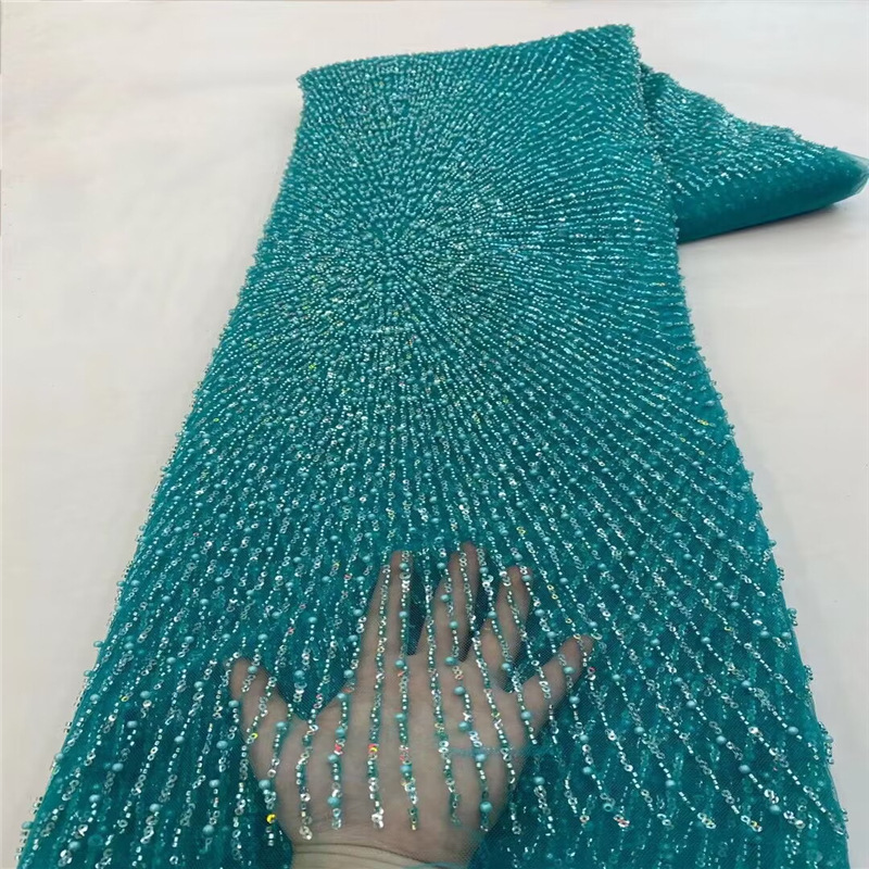 Francés simple rayas con cuentas de malla de tela de encaje nuevo diseño tubo de cuentas de tul vestido de novia moda tela JX3721 image 8