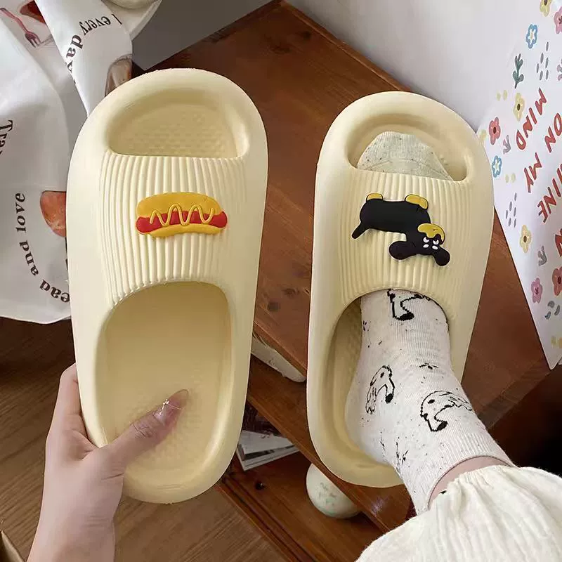 Женские тапочки в стиле инс с рисунком щенка, летняя обувь для улицы, нескользящая мягкая подошва, не вызывают запаха, сандалии для купания, стиль инс