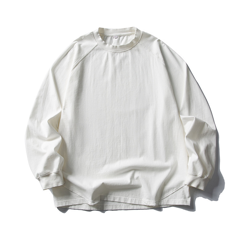 Japanese Retro Heavyweight Washed Pure Cotton Crew Neck Long Sleeve T-Shirt for Men and Women, New Autumn Loose Base Shirt Couple Outfit Japanese Retro Heavyweight Washed Pure Cotton Crew Neck Long Sleeve T-Shirt for Men and Women, New Autumn Loose Base Shirt Couple Outfit