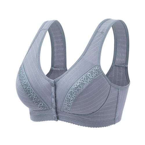 New lace front button bra, soft cotton vest style for middle-aged and elderly people, large size, no wire bra, threaded cloth