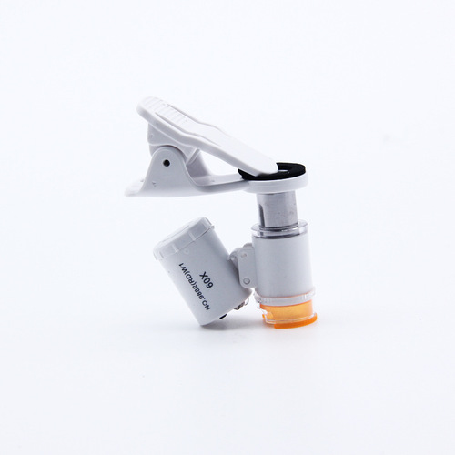 New 9882(RD)W 60x Magnification Microscope, Portable Mini High Magnification Warm and Cold Light Phone Clip Magnifier