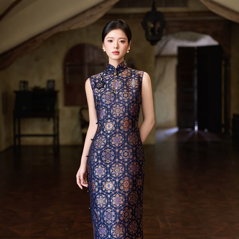【Mochingbao】Intangible Cultural Heritage Song Brocade】High-End Song Brocade Qipao Chinese Style Traditional Handmade Dress for Women 6002