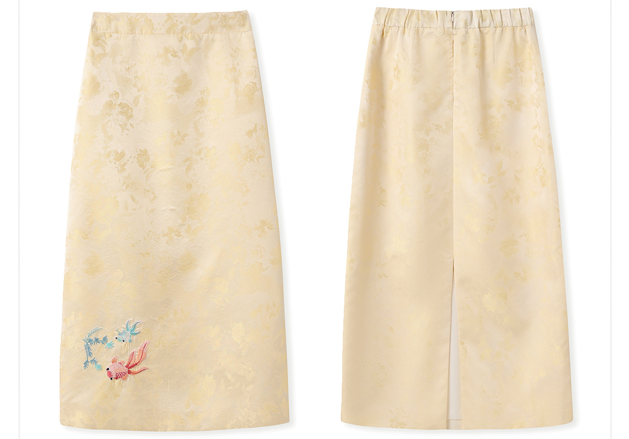 Bộ áo váy satin thêu jacquard cổ tròn phong cách Trung Hoa N6026 — áo, váy chi tiết 24