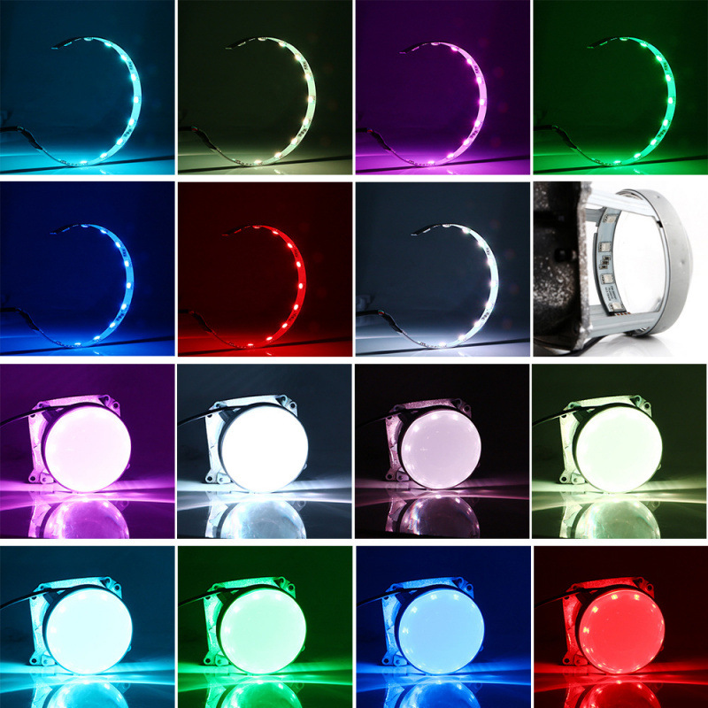 APP para teléfonos móviles colorido 360 ojos de diablo luces de automóviles RGB ángel ojo de pez lente LED luces decorativas