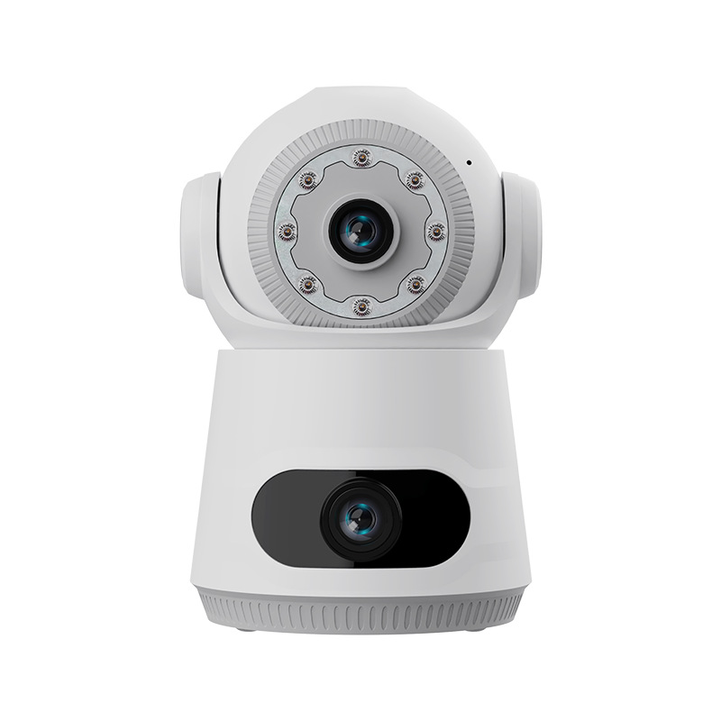 Cámara de Vigilancia con Doble Lente V380 WiFi ABS Doble Pantalla Rotación 355° para Interior
