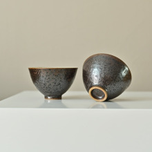 景德镇纯手工褐色斑纹窑变釉粗陶手作茶杯汝窑开片可养主人杯