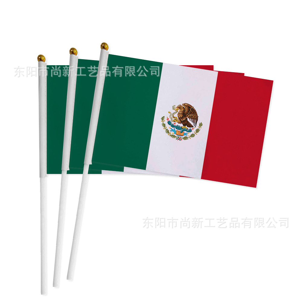 20 × 28cm Bandera del mundo con bandera de mano con barra de bandera de poliéster impresa en pantalla