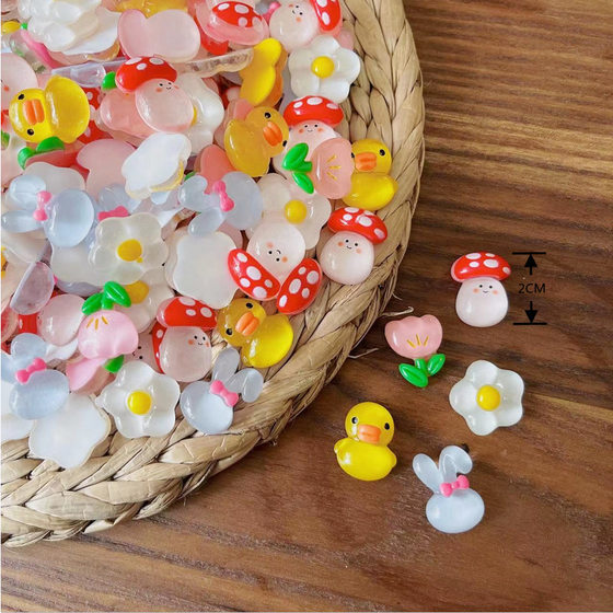 Cute mushroom duck cream glue diy small accessories resin ice transparent flower mixed hair handmade homemade hairpin phone case