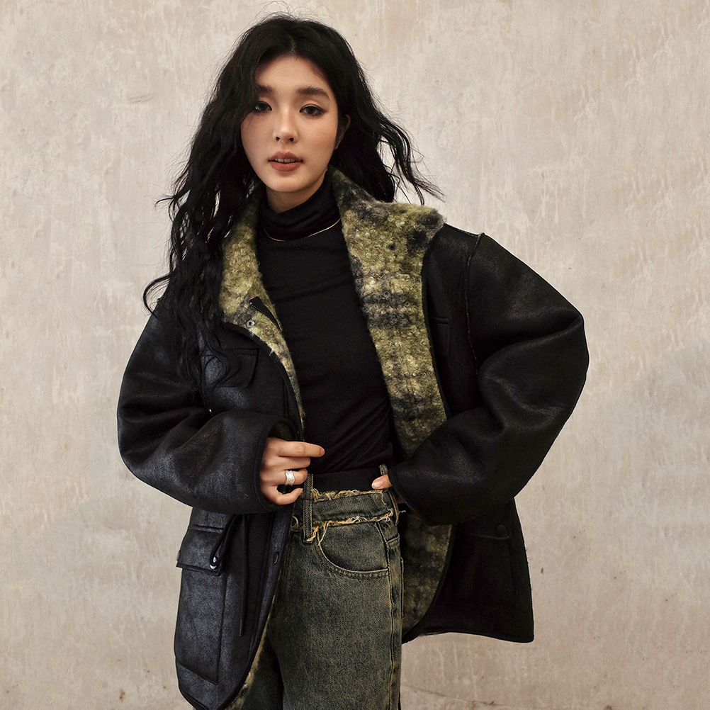 NEIHE Nehe Maillard fur two-piece loose mid-length overcoat coat women's winter 230578