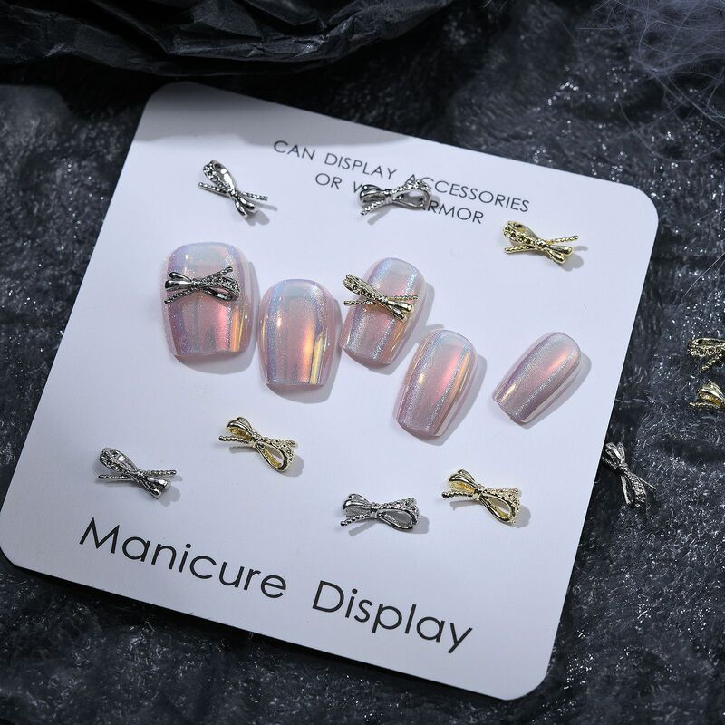 Bow nail jewelry simple niche Girl design light luxury style nail wear nail metal alloy accessories