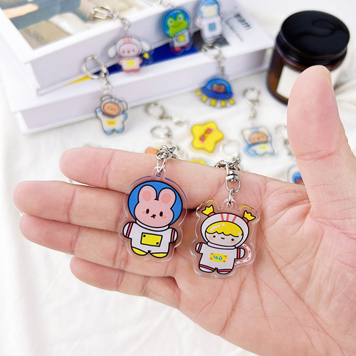 Cartoon astronaut double-sided transparent acrylic keychain pendant cute astronaut keychain small gift pendant