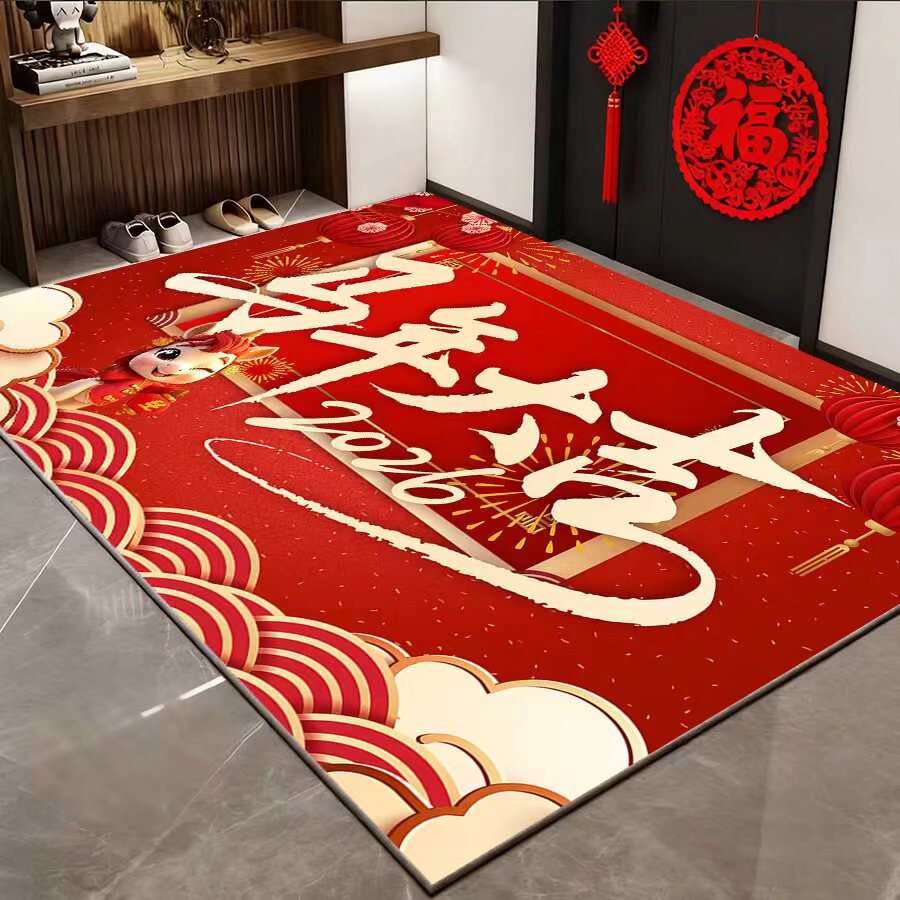 2026新年入户门地垫大尺寸马年大吉刮土蹭土防滑底进门水晶绒地毯-阿里巴巴