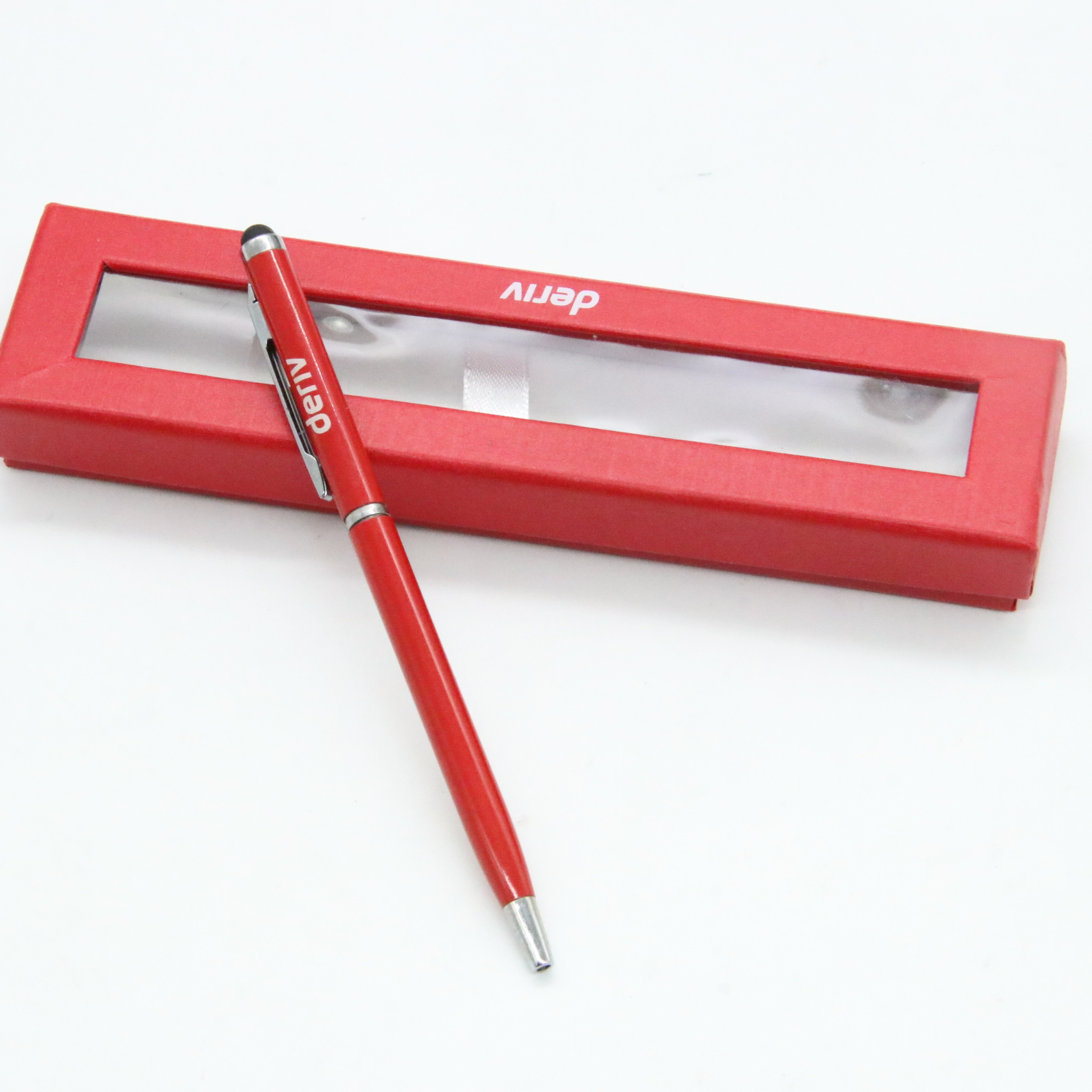 Toque la pluma de metal traje caja de la ventana en stock pluma de la firma de metal caja de regalo pluma de regalo al por mayor de negocios