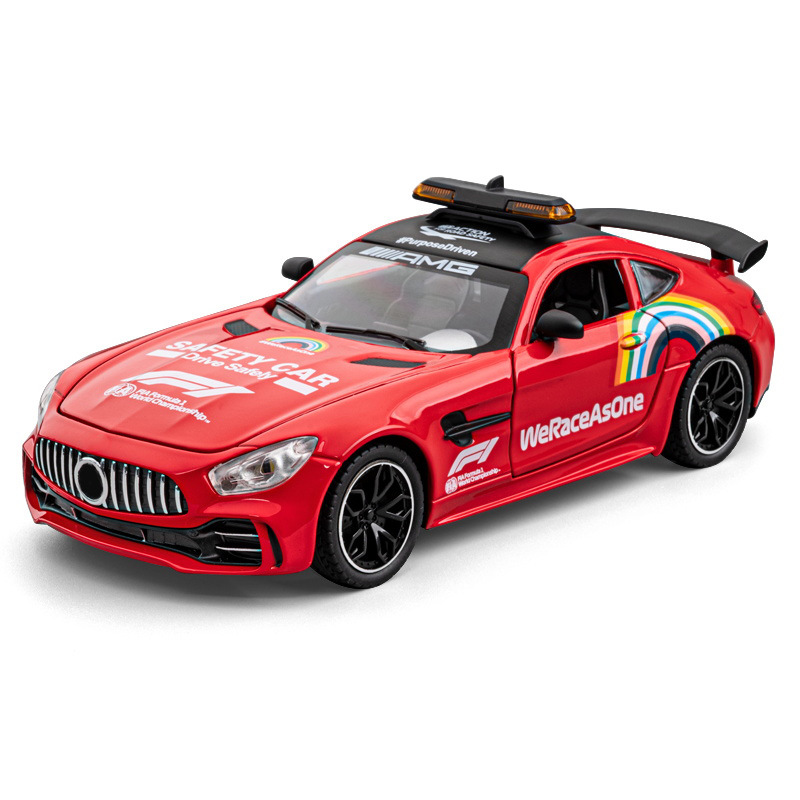 Modelo de coche de seguridad Mercedes F1 a escala 1:24, de aleación, con sonido y luz, juguete de retroceso para niños, regalo de Navidad, mercancía cultural de Mercedes.