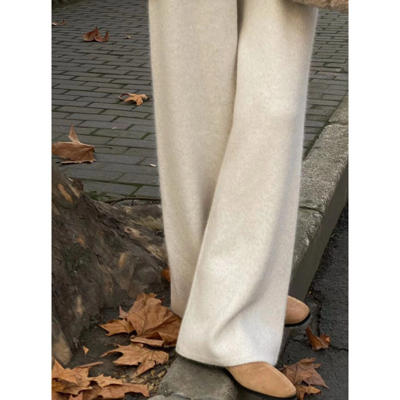 Australian Wool Wide-Leg Pants Women's Autumn and Winter Thickened Vertical Straight Pants Casual Cashmere Knitted Pants All-Match