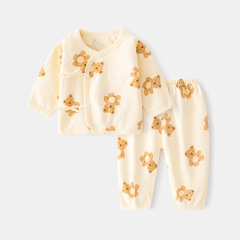 Four Seasons Newborn Baby Cotton Set for Spring and Autumn, Two-Piece Separate Baby Sweater with Cartoon Initial Monk's Attire