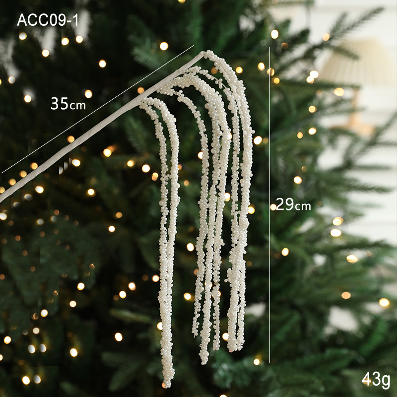 Nuevo tipo de perla blanca de palos de trigo perlas de plástico ligero de lujo árbol de Navidad perlas de imitación decoración de guirnaldas