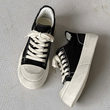 做旧擦色翘头春夏季帆布鞋男厚底增高通勤脏脏鞋情侣款百搭德比鞋