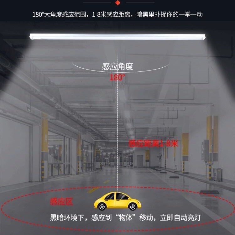 现货LED雷达感应灯管楼道地下室停车场照明高光效全套支架日光灯1|undefined
