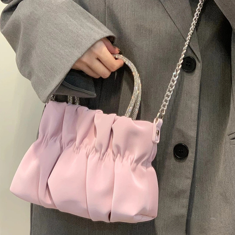 Summer New Handbag Shoulder Women's Pleated Handheld Oblique Small Fresh Versatile Cloud Chain Bag_voghion.com