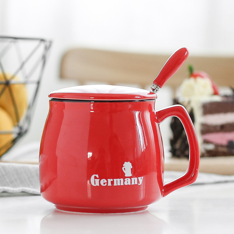 日本製セラミックカップレトロミルクカップセラミックカップウォーターカップコーヒーカップマグカップ蓋付きスプーンプリントロゴ|undefined